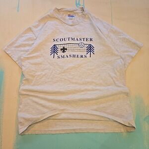 BSA Hanes L Scoutmaster Smashers T Shirt Boy Scouts Volleyball VTG 90s Sngl Stch